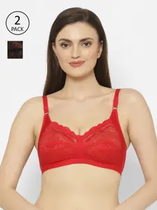 Floret Black & Red Pack of 2 Non Padded Non-Wired T-shirt Bra