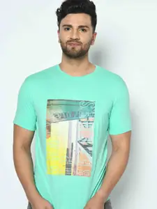 Duke Men Green Printed Cotton Slim Fit T-shirt