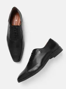 Louis Philippe Men Black Solid Leather Formal Oxfords with Textured Detail