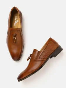 Louis Philippe Men Tan Brown Solid Leather Semi Formal Slip-Ons with Textured Detail