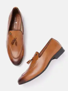 Louis Philippe Men Tan Brown Solid Leather Semi-Formal Slip-Ons