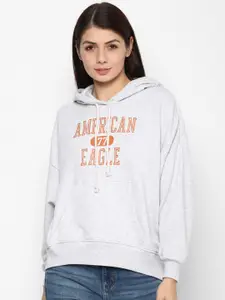 AMERICAN EAGLE OUTFITTERS Women Grey Printed Hooded Sweatshirt