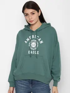 AMERICAN EAGLE OUTFITTERS Women Green Printed Hooded Sweatshirt