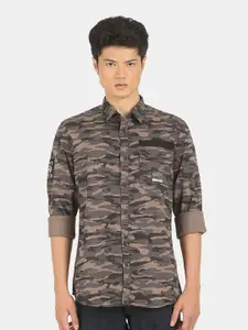 Flying Machine Men Grey Printed Spread Collar Pure Cotton Regular Fit Casual Shirt