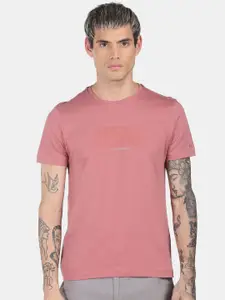 Arrow Men Pink Printed Mercerised Cotton Round Neck T-shirt