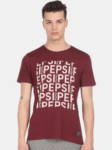 Flying Machine X Pepsi Men Red Typography Printed Regular-Fit Pure Cotton T-shirt
