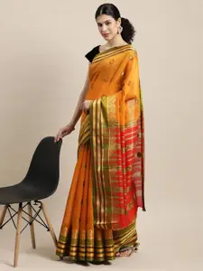 Saree Swarg Mustard & Gold-Toned Ethnic Motifs Zari Chanderi Sarees