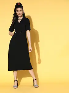 plusS Women Stylish Black Solid Volume Play Dress