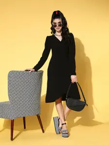 plusS Women Stylish Black Solid Volume Play Dress