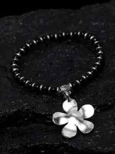 PANASH Oxidized Floral Black Beaded Anklet