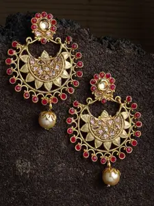 PANASH Gold-Plated CZ Stone Crescent Shaped Drop Earrings