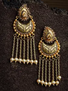 PANASH Gold-Plated CZ Stone Paisley Shaped Handcrafted Drop Earrings