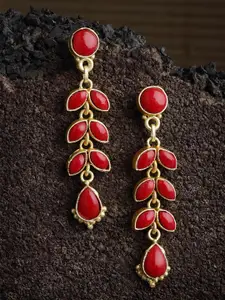 PANASH Gold-Plated Red Stone Handcrafted Drop Earrings