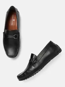 Louis Philippe Men Black Solid Leather Horsebit Driving Shoes