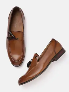 Louis Philippe Men Tan Brown Solid Leather Formal Slip-on Shoes with Tassels