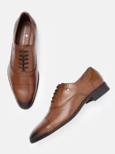 Louis Philippe Men Tan Brown Leather Solid Oxfords with Perforations