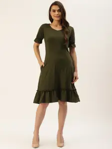 BRINNS Olive Green A-Line Midi Dress