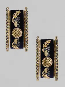 AccessHer Set of 6 Gold Plated Navy Blue Bangles