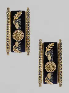 AccessHer Set of 6 Gold Plated Navy Blue Bangles