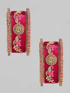 AccessHer Set of 6 Gold Plated Pink Bangles