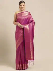 Mitera Purple & Gold-Toned Woven Design Pure Silk Saree