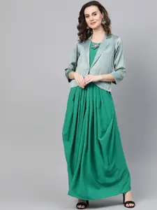 Cottinfab Green Ethni Fit & Flared Maxi Dress With Blazer