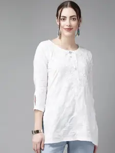 ADA White Ethnic Motifs Embroidered Chikankari Handloom Kurti