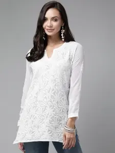 ADA White Ethnic Motifs Embroidered Chikankari Kurti