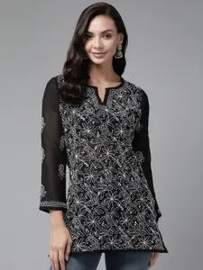 ADA Black & White Ethnic Motifs Embroidered Chikankari Handloom Kurti