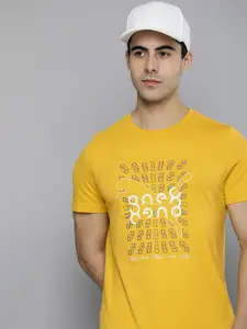one8 x PUMA Men Dark Yellow Brand Logo Printed Pure Cotton T-shirt