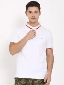 t-base Men White Polo Collar Pure Cotton T-shirt