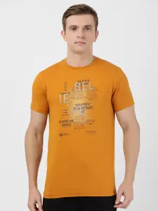 t-base Men Yellow Typography Printed Pure Cotton T-shirt