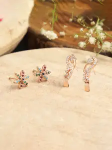 ZINU Pack of 2 Rose Gold-Plated & White Contemporary Studs Earrings