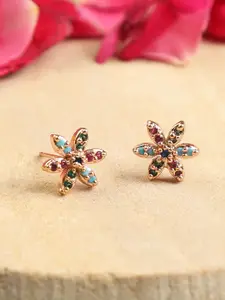 ZINU Rose Gold-Plated CZ Studded Contemporary Studs Earrings