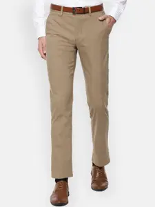 Louis Philippe Men Khaki Solid Slim Fit Formal Trousers