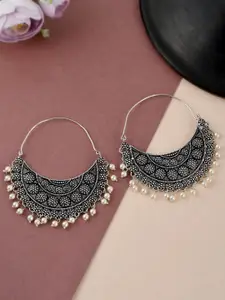 Fabstreet Silver-Plated Oxidised  Contemporary Chandbalis Earrings