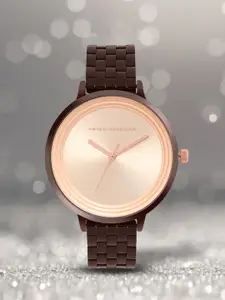 French Connection Women Rose Gold-Toned Dial & Brown Bracelet Style Straps Analogue Watch FCN0001R