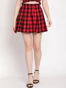 TAG 7 Women Red & Black Checked A-Line Above Knee Skirt