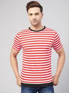 GRITSTONES Men White & Red Striped T-shirt