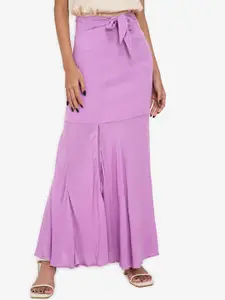 ZALORA BASICS Women Purple Tie Detail Maxi Skirt with Slit