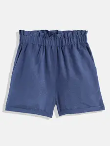 luyk Girls Navy Blue Solid Pure Cotton High-Rise Shorts