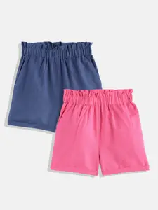 luyk Girls Pack of 2 Solid Pure Cotton High-Rise Shorts