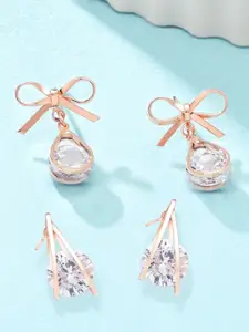Zaveri Pearls Set of 2 Rose Gold Contemporary Stud Earrings