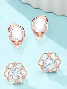 Zaveri Pearls Set Of 2 Rose Gold Plated Contemporary Studs Earrings