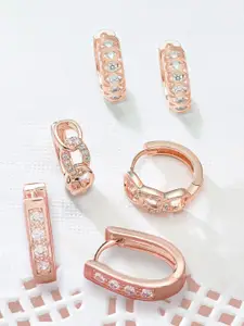 Zaveri Pearls Set of 3 Rose Gold Contemporary Hoop Earrings
