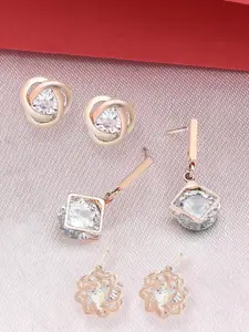 Zaveri Pearls Set Of 3 Rose Gold-Toned & Plated CZ-Studded Contemporary Studs Earrings