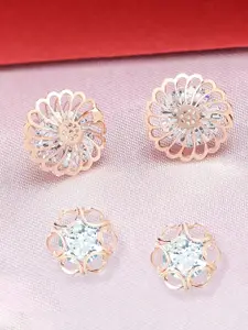 Zaveri Pearls Set of 2 Rose Gold Plated & White Floral Studs