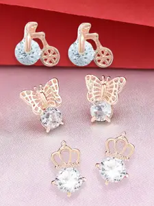 Zaveri Pearls Set of 3 Rose Gold Contemporary Stud Earrings
