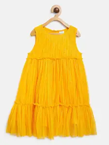 MINI KLUB Girls Yellow Embellished Empire Dress