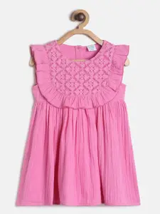 MINI KLUB Girls Pink Self Design Fit & Flare Dress